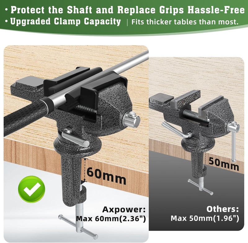AxPower All-in-One Golf Grip Kit for Regripping Golf Clubs, 360° Swivel Portable Table Vise Rubber Clamp Golf Grip Removal Tool with Golf Grip Replacement Tape and Solvent, Golf Club Regripping Kit - Image 2